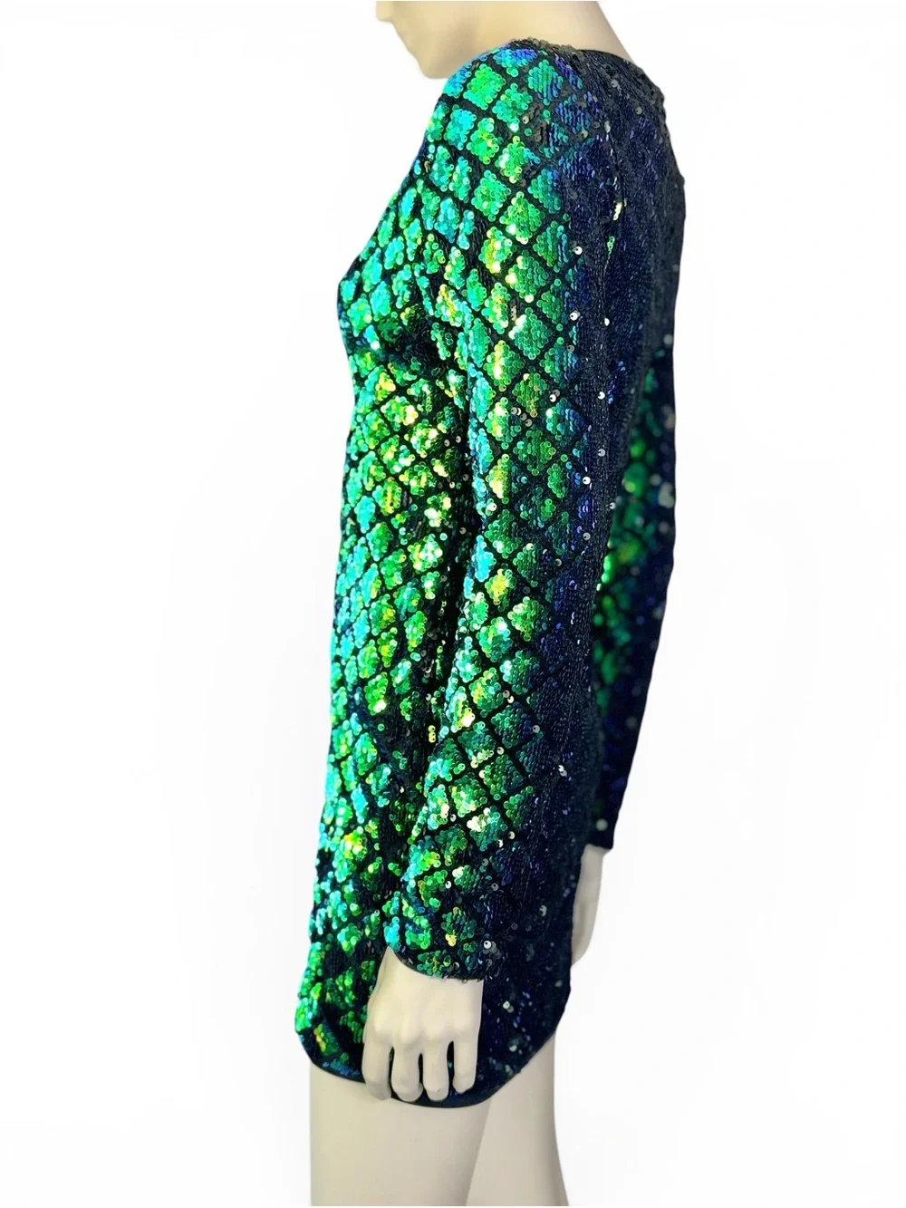 Sequin Mermaid Green-Blue V-Neck Mini Dress
